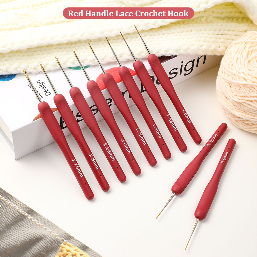 Crochet Hook Set - 10 قطعة مجموعة الكروشيه الأحمر عدة