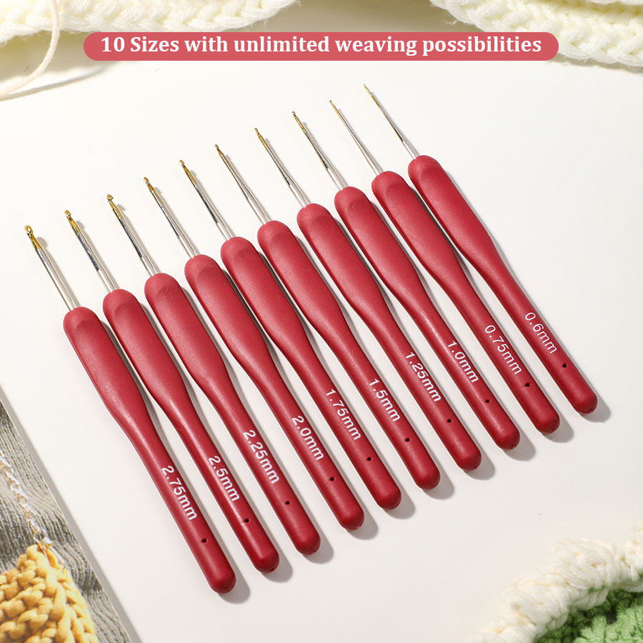 10 قطعة مجموعة الكروشيه الأحمر - مراجعة Crochet Hook Set وسعره